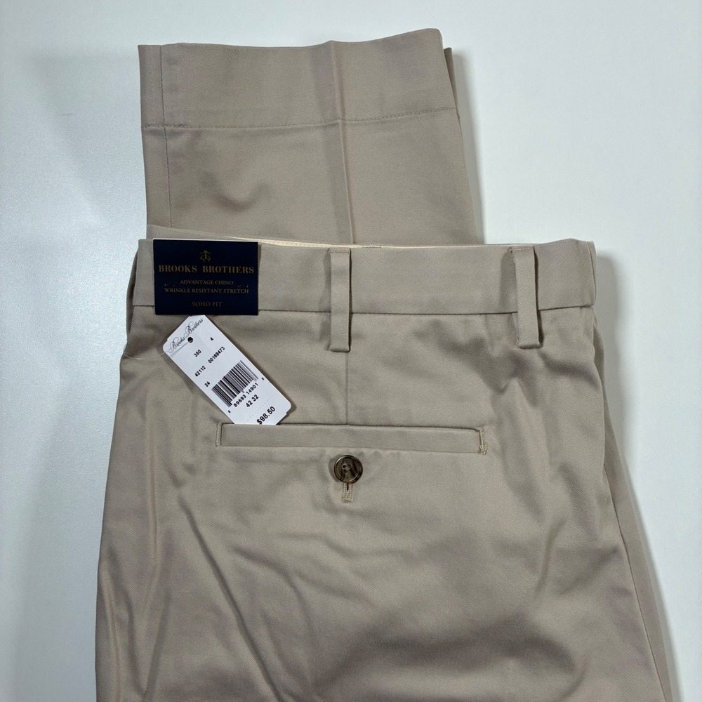 NEW Brooks Brothers Advantage Chino Stretch Pants 42x32 Beige Soho Fit Khaki